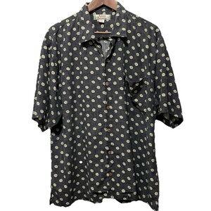 Tommy Bahama Men’s Large Gray Silk Shirt Button-Up Circle Pattern
